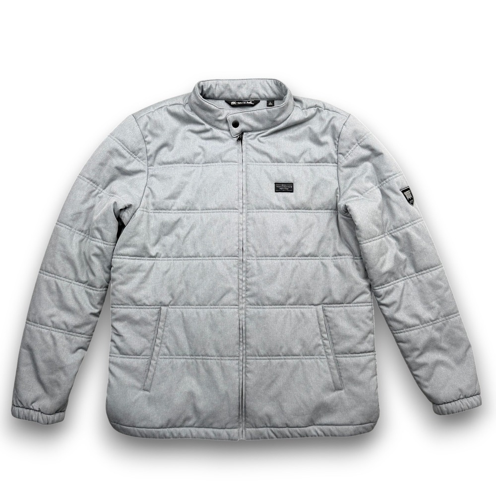 Travis Mathew Interlude Puffer Jacket Men L Gray Quilted Full Zip Golf Heathered
